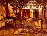 Courtyard Paintings - An Eastern Courtyard by Frederick Arthur Bridgman